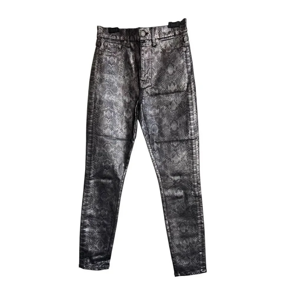 7‎ for all Mankind Skinny Jeans Womens Size 27 Metallic Snake Print Statement